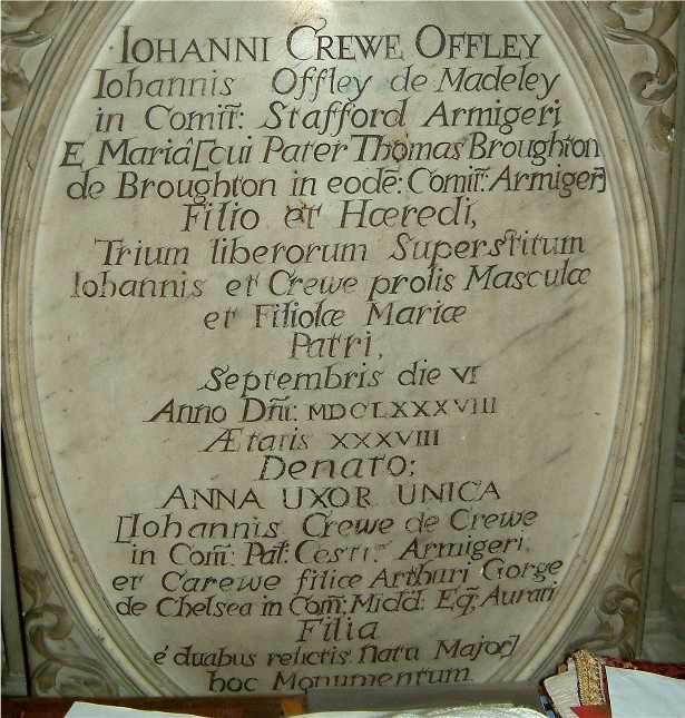 Offley Memorial, All Saints' Madeley - Photo � Andy Fear December 2004